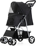 4 Wheels Pet Travel Trolley Cat Dog Jogger Stroller with Cup Holder and Storage Basket Pet Pushchair for Small Medium Cats Dogs