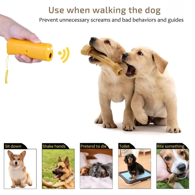 Ultrasonic Dog Repeller and Trainer Device with LED Light 3 in 1 Anti Barking Stop Bark Handheld Dog Training Device No Battery