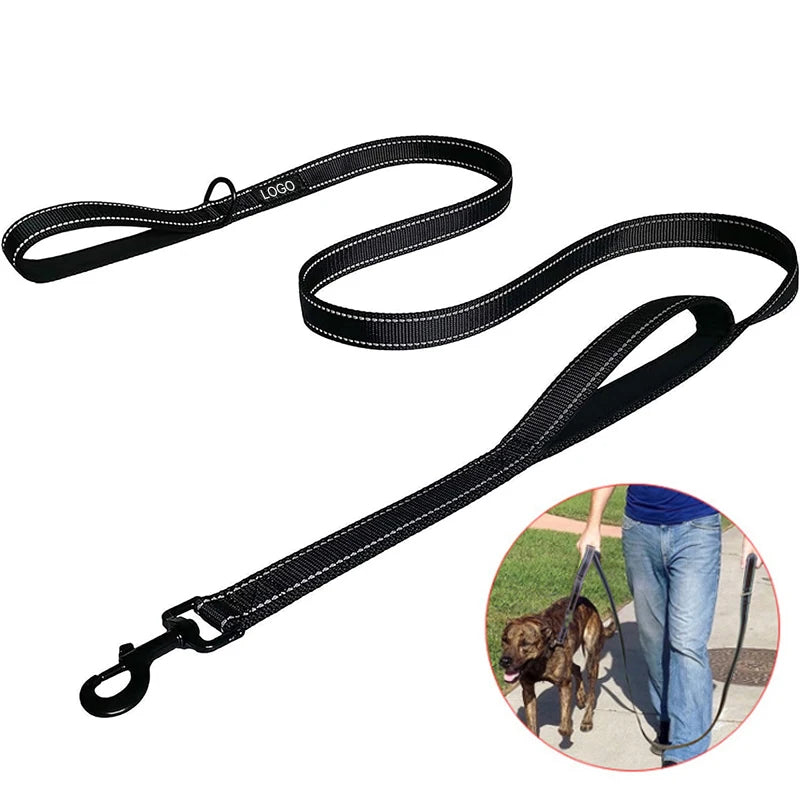 Reflective Dog Leash 2 Handles by Padded Traffic Handle for Extra Control Perfect for Medium to Large Dog Products