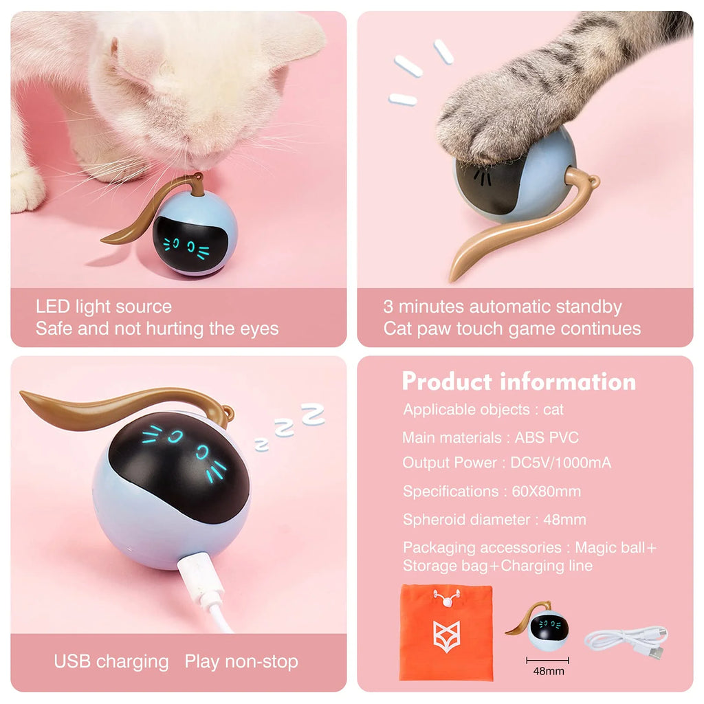 Automatic Cat Ball Toys Interactive Cat Toys Electronic Pet USB Rechargeable Self Rotating Indoor Pet Teaser Toys Cat Products
