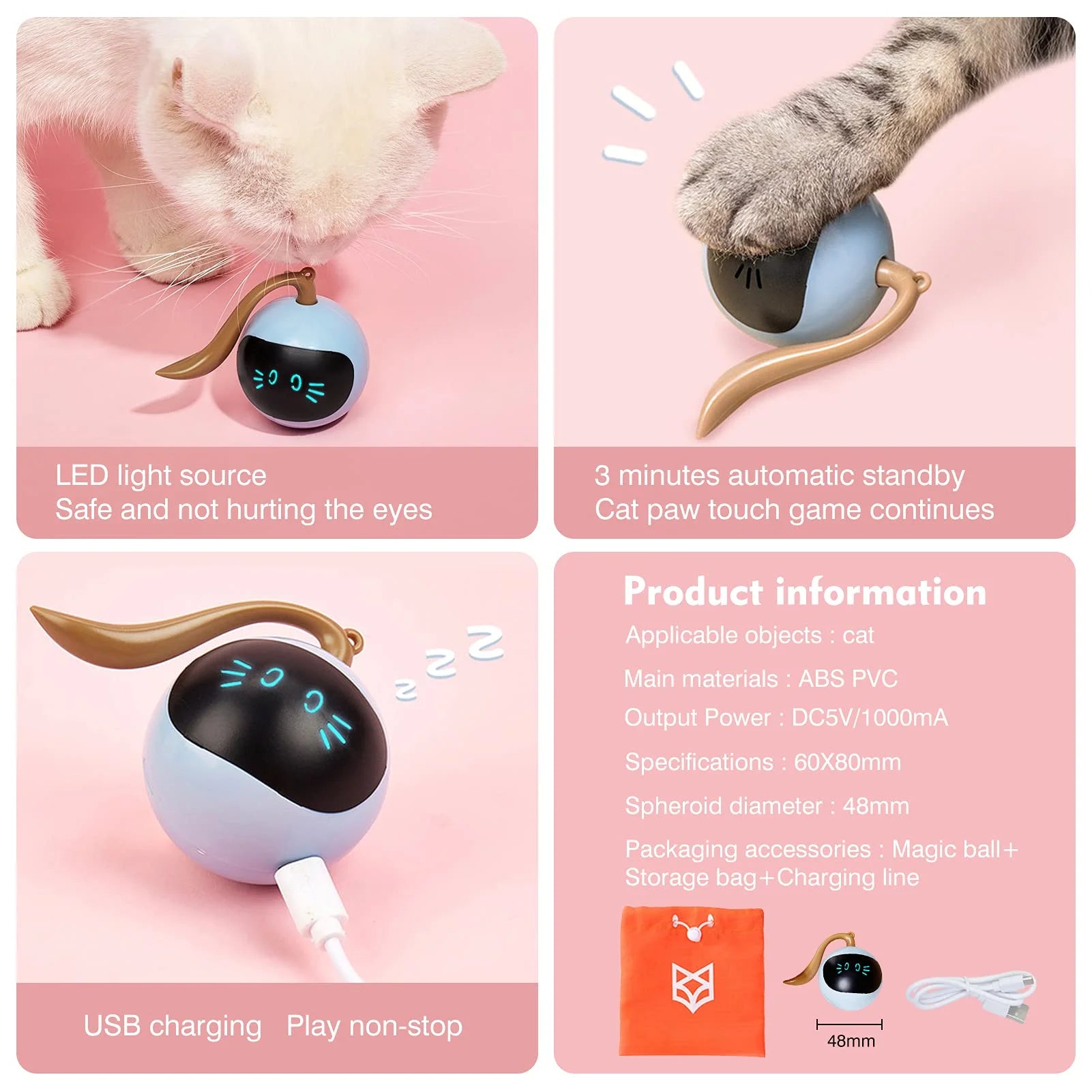 Automatic Cat Ball Toys Interactive Cat Toys Electronic Pet USB Rechargeable Self Rotating Indoor Pet Teaser Toys Cat Products