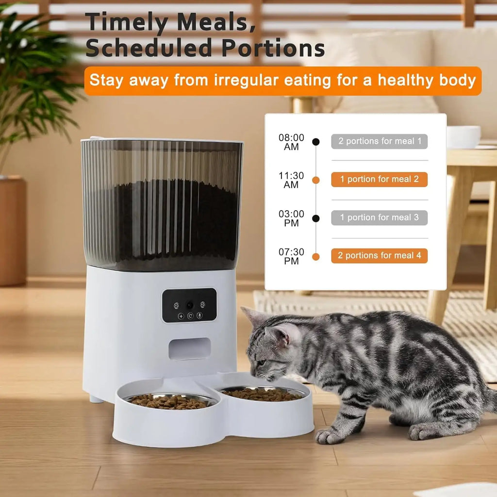Smart Camera Automatic Cat Feeder for 2 Cats 5L Food Dispenser with 2 Stainless Steel Bowl App Control Smart Pet Feeder