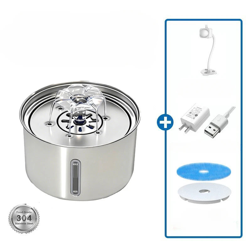 Wholesale 3L 304 Stainless Steel Pet Water Dispenser Smart Automatic Cat Dog Feeding Fountain Charging Power Source Pet Supplies