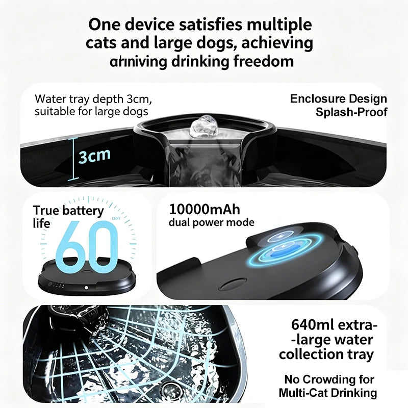 2026New Custom 7L Large Capacity Dog Water Fountain OEM ODM Wireless Dispenser 10000mAh 60 Days Battery for Multi-Cats Dogs Pet