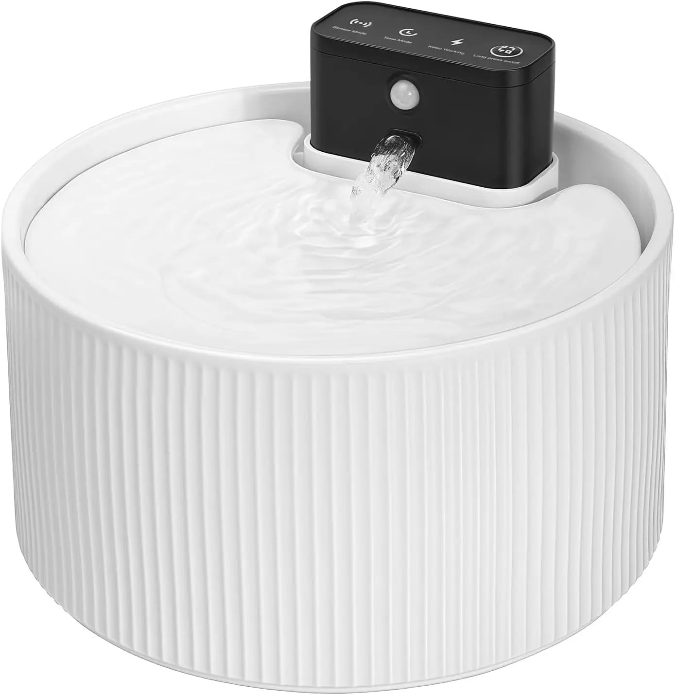 2.2L Ceramic Cat Water Fountain Wireless Sensor Rechargeable Battery Operated 4000mAh Quiet Drinking Fountain for Cats and Dogs