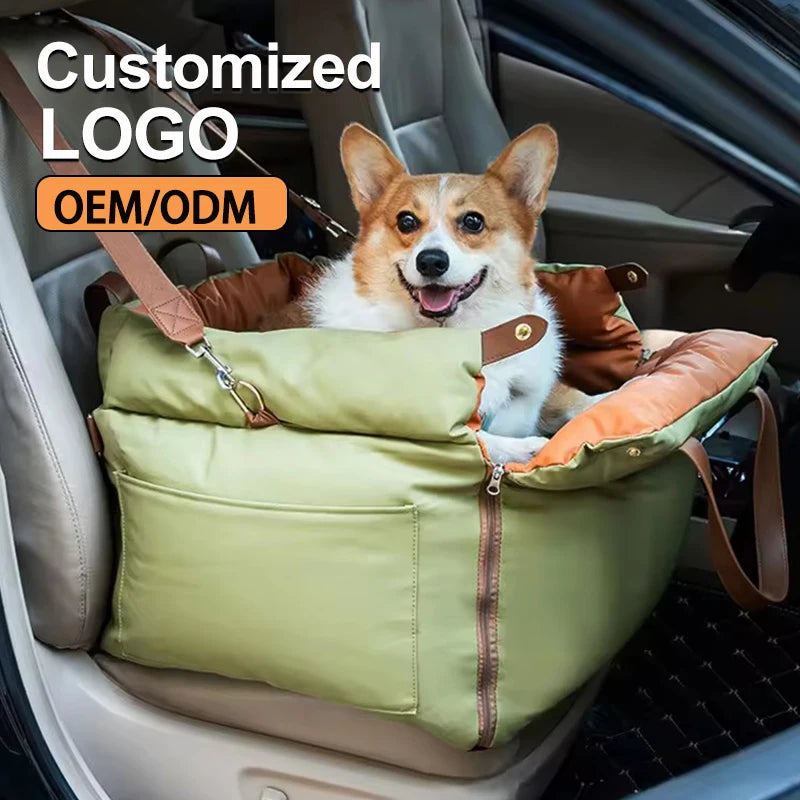 Deluxe Faux Leather Pet Car Seat Booster Bed Dog Car Seat Bed with Safety Buckle Customized LOGO Luxury Dog Beds Pet Car Seat