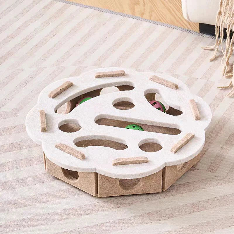 Interactive Construction Site Cat Fun Box Durable Felt Puzzle Game with Paw Prints Simple Style for Indoor Cats