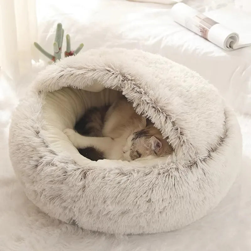 Winter Long Plush Solid Cat Bed & Pet Cage Warm Cushion Basket Dog Bed Sleep Bag Nest for Small Cats