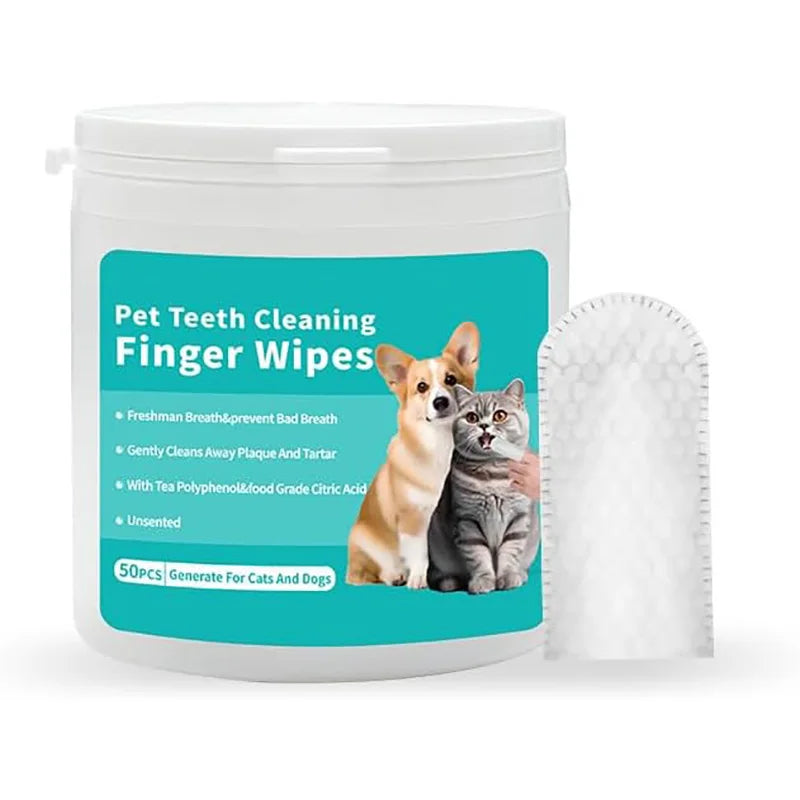 50pcs Soft Pet Teeth Cleaning Finger Wipes Remove Bad Breath and Plaque Tartar Disposable Dog and Cat Toothbrush Finger Wipes