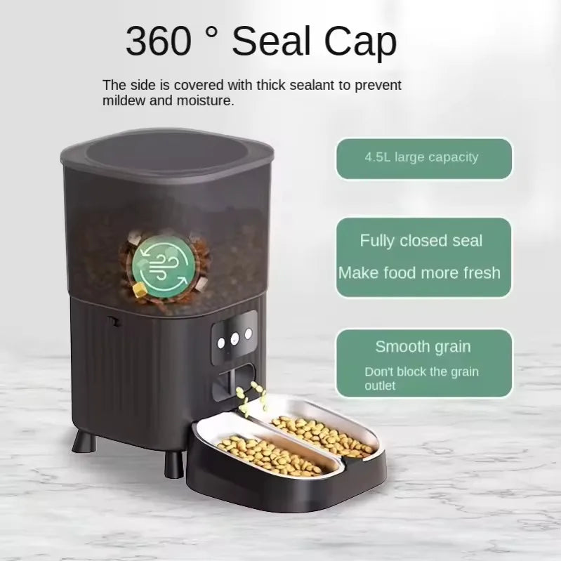 OEM 4.5L Large Capacity Automatic Pet Feeder with Camera Durable Bowls Plastic WIFI APP Voice Rechargeable Smart Pet Feeder
