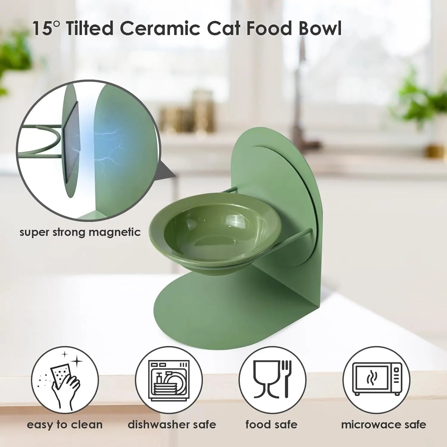 Elevated Tilted Cat Bowl for Indoor Cats Raised Ceramic Cat Food Bowl with Metal Stand Non-Slip Pet Food Bowl
