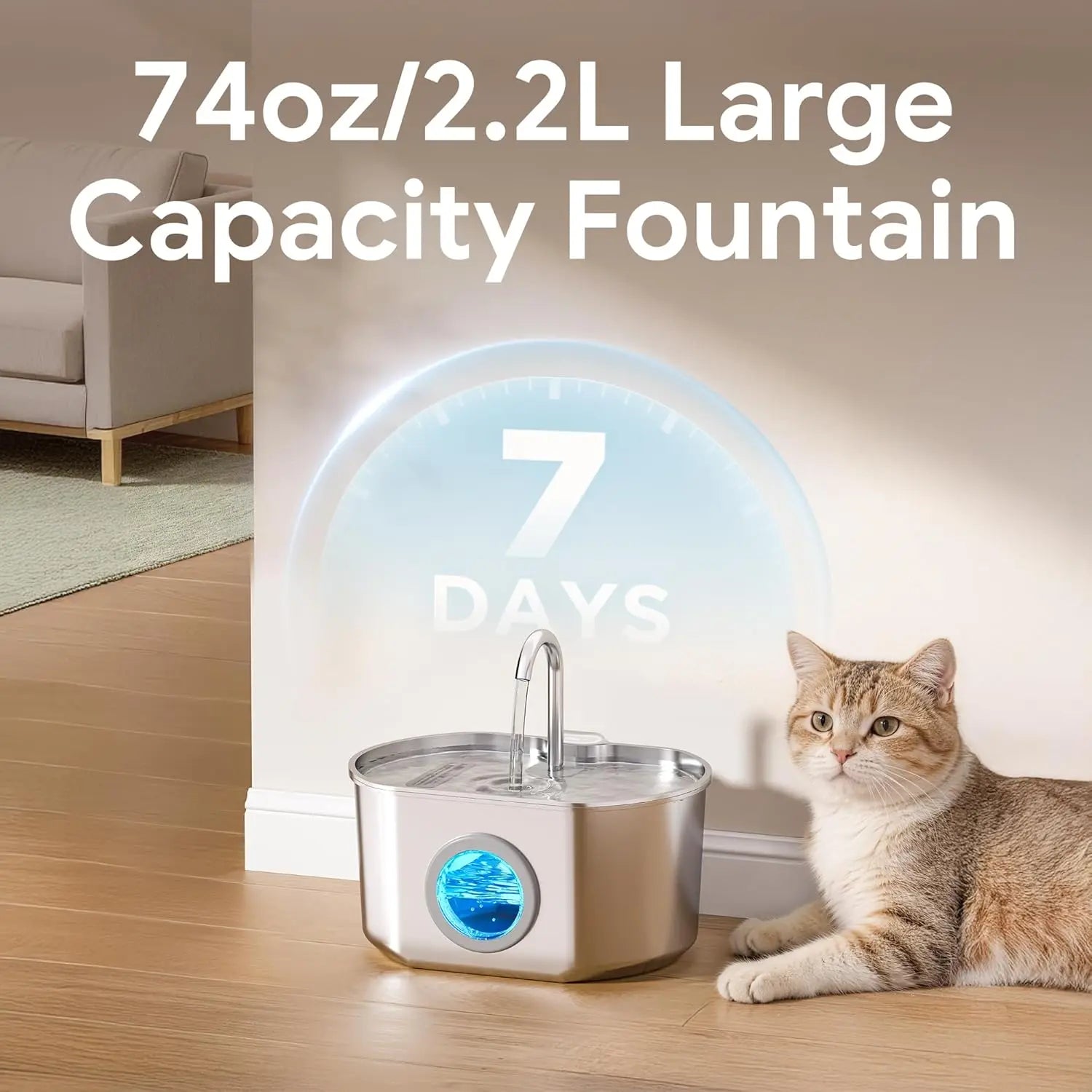 Custom 73oz/2.2L Stainless Steel Cat Water Fountain with Filter & Sponge Automatic Dog & Cat Drinking Dispenser OEM ODM