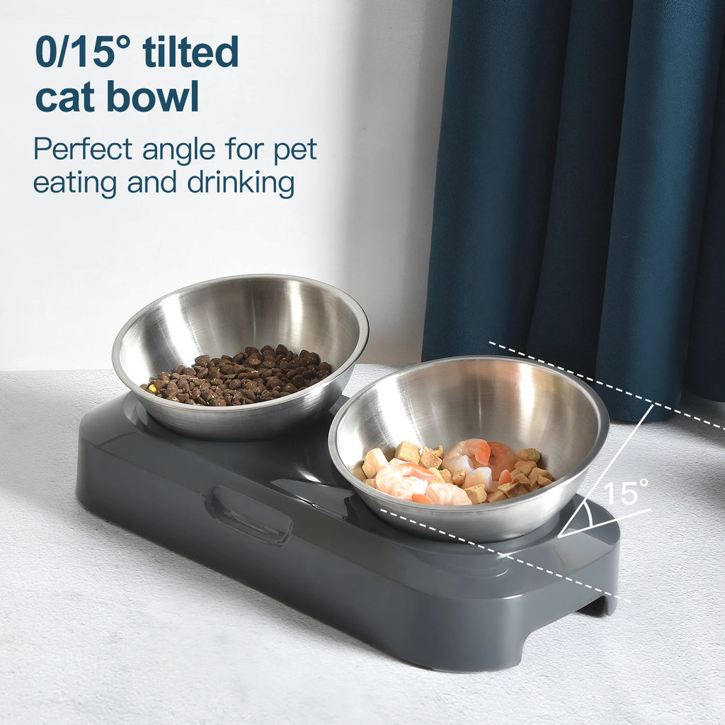 Stainless Steel Pet Bowl Cat Double Bowls With Raised Stand Non-slip Cat Food Water Dog Bowls Neck Care Dog Feeder Pet Supplies