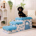 Luxury Retro Pixel 3-Step 2-Step Foldable Dog Steps Handcrafted Non-slip PawGame Blocky Design with Storage for Small Dogs Cats