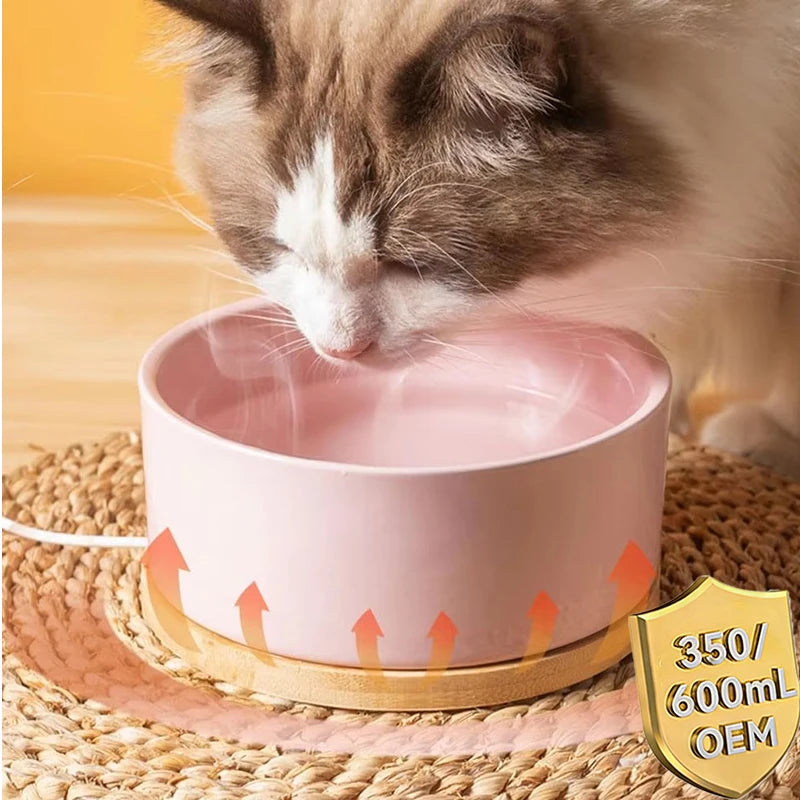 350ml Heated Drinking Bowl for Cats USB Heated Ceramic Cat Bowl Thermostat for Food and Water Suitable for All Types of Cats
