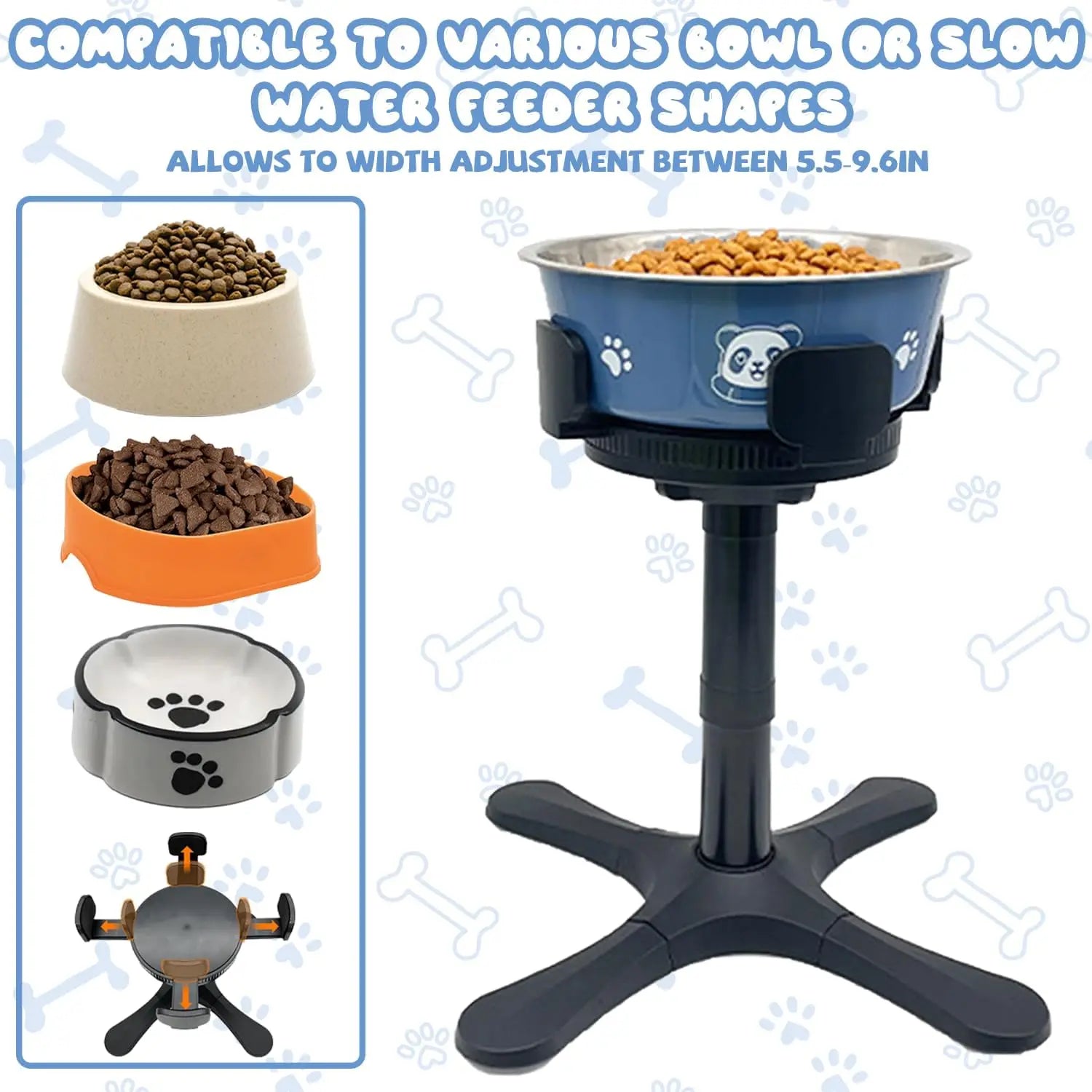 Adjustable Non-Slip Raised Dog Bowl Portable Collapsible Tilted Feeding Stand for Medium and Large Breeds 3 Heights