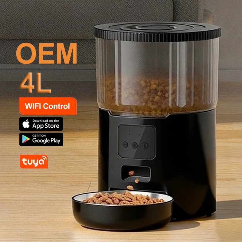 OEM 4L Automatic Pet Feeder APP WIFI Control Smart Pet Feeder Pet Food Dispenser Time Seting Auto Cat Feeder Manufacturer