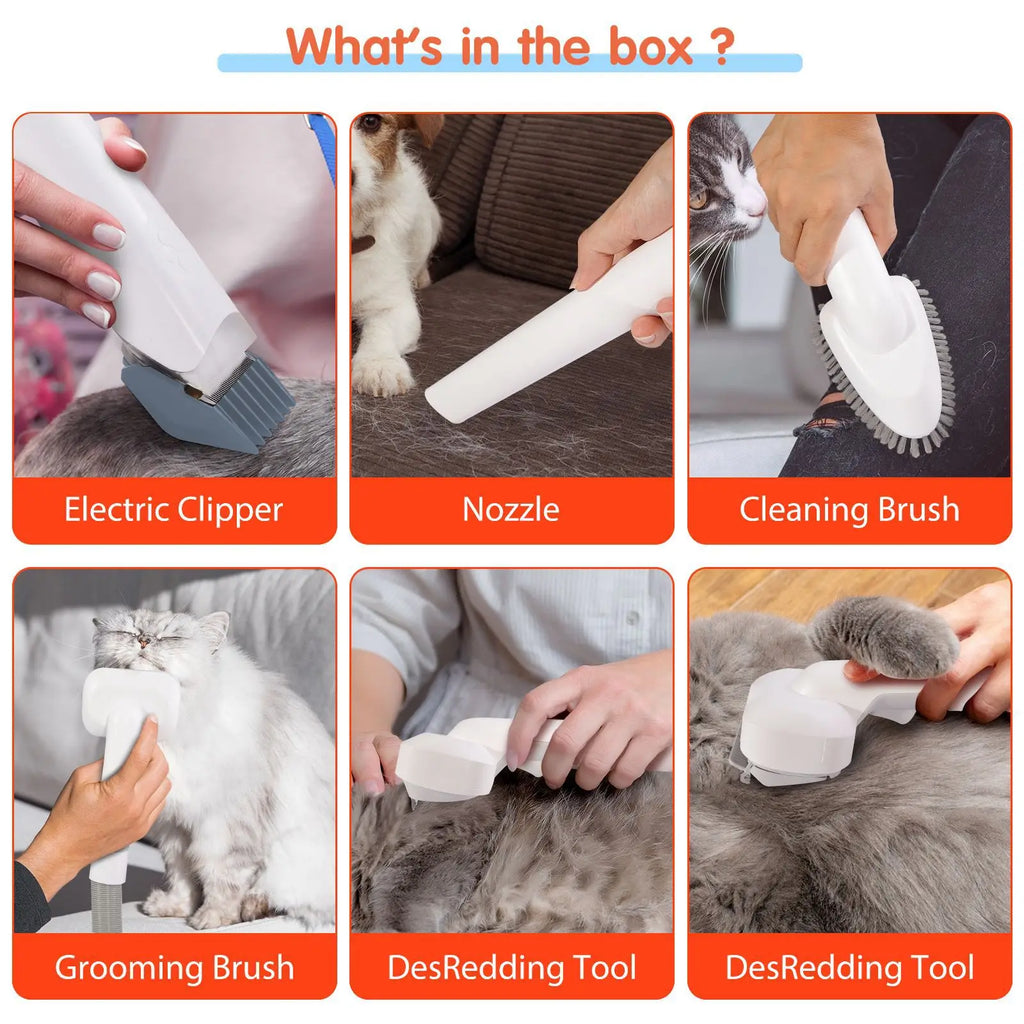 6-in-1 Dog Grooming Vacuum Kit Strong Pet Hair Removal Professional Clippers 6 Guide Combs Pet Grooming Tools for Dogs Cats