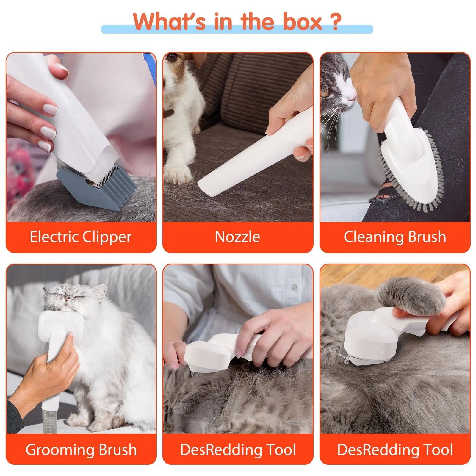 6-in-1 Dog Grooming Vacuum Kit Strong Pet Hair Removal Professional Clippers 6 Guide Combs Pet Grooming Tools for Dogs Cats