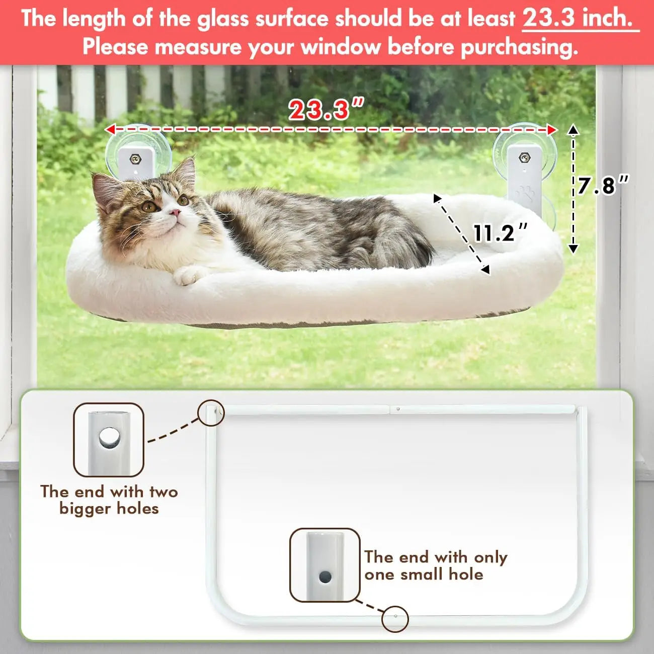 Cordless Cat Hammock Window Perch Window for Cats with 4 Strong Suction Cups Solid Metal Frame and Soft Cover Indoor Cat Bed