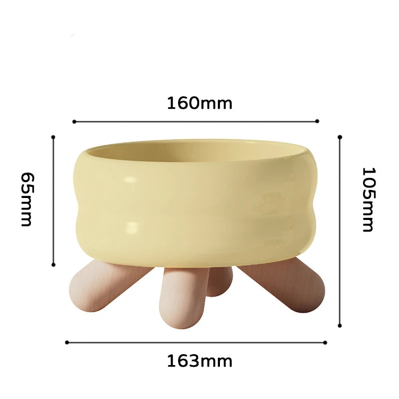 Ceramic Cat Bowl Flower Design Cat Food Bowl High Foot Water Plate Snack Dish with Stand for Neck Protection Drinking Water