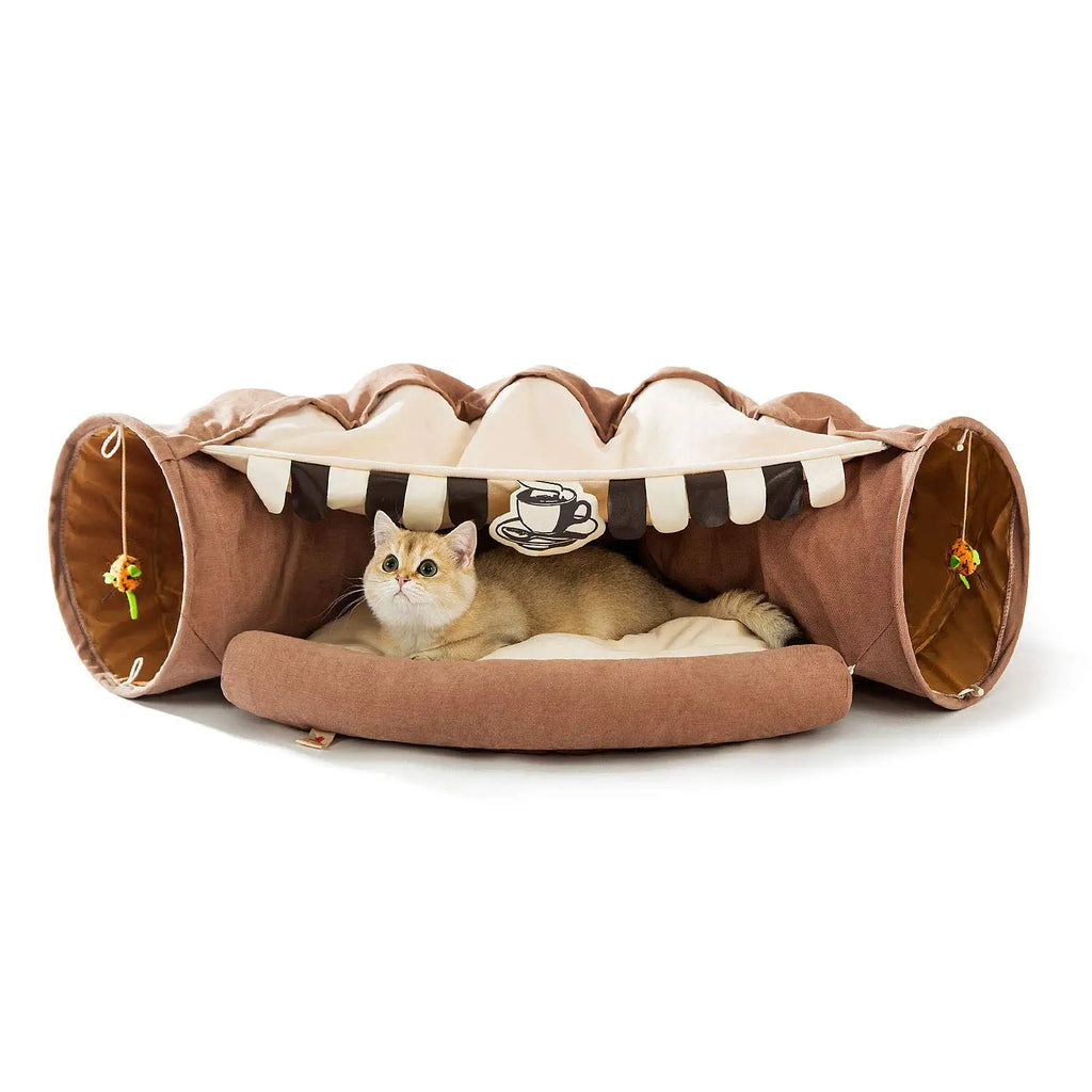 Cat Tunnel Collapsible Tubes Toys with Removable Mat Cat Bed Indoor Cat Tunnels Pet Accessories