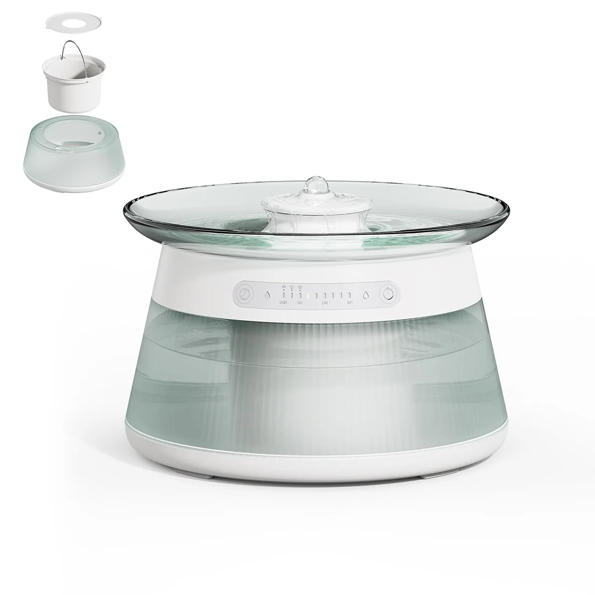 3.5L Smart Glass Cat Water Fountain with Sensor No Filter Required Wastewater Separation Wireless 4000mAh Battery OEM ODM