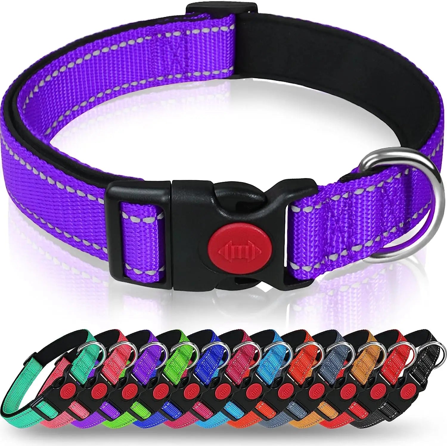 Reflective Personalized Dog Collar with Safety Locking Buckle Adjustable Nylon for Dogs-OEM Custom Logo