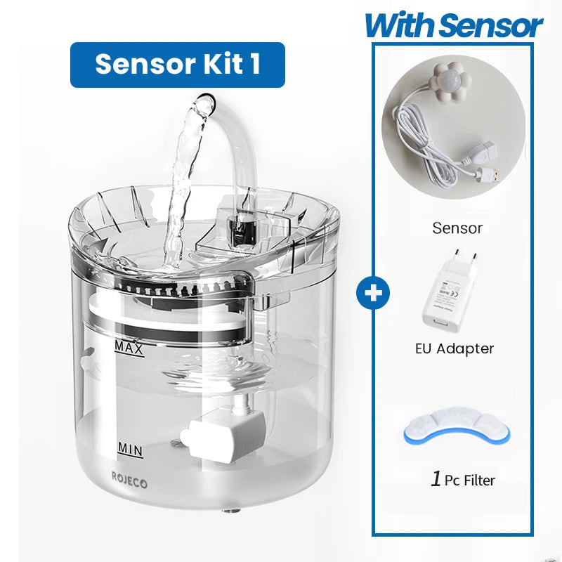 2L Portable Transparent Automatic Pet Water Dispenser Smart Cat Water Fountain Sensor Eco-Friendly Plastic Ultra Silent Charge