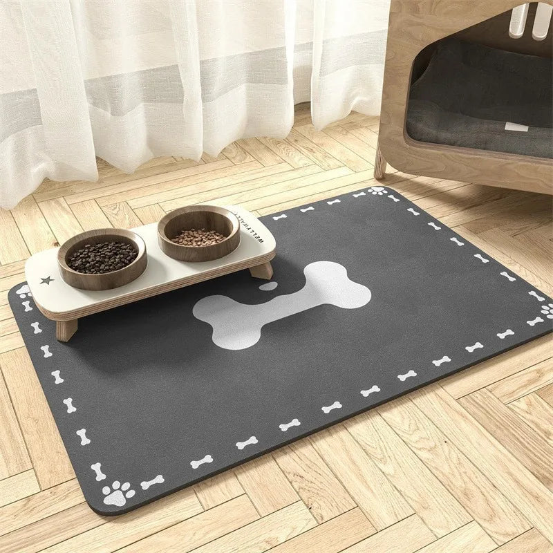 Non Slip Silicone Pet Food Mat Rapid Absorbent Dog Cat Square Bone Shaped Feeding Mat
