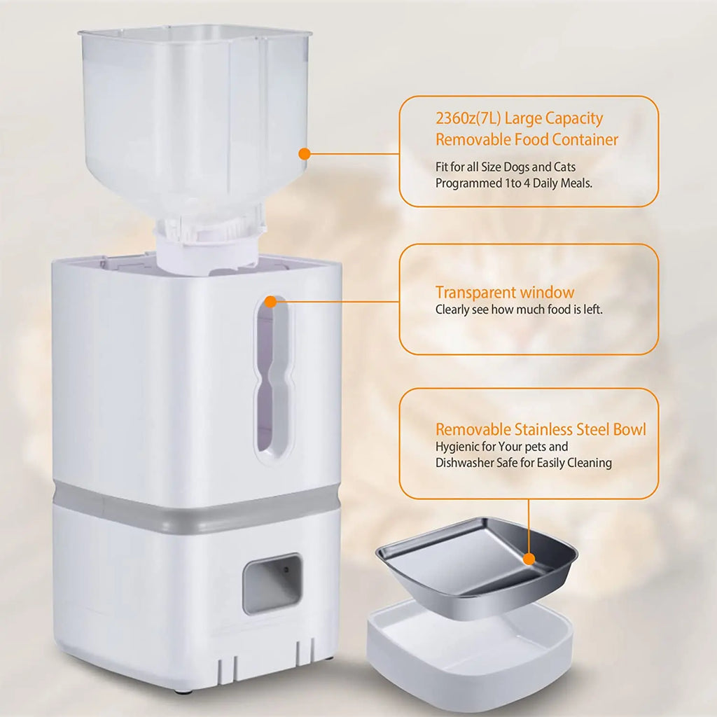 7L Automatic Cat Feeder 1-4 Meal Portion Automated Food Dispenser Timed Cat Feeders for Dry Food Smart Feeder