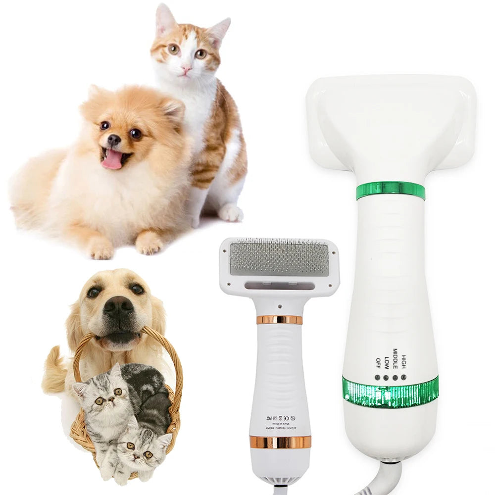 2-in-1 Portable Pet Dog Hair Dryer Comb Dog Brush Durable Safe Gentle Hand Dryers Steel Wire with Protection for Cats Dog Blower