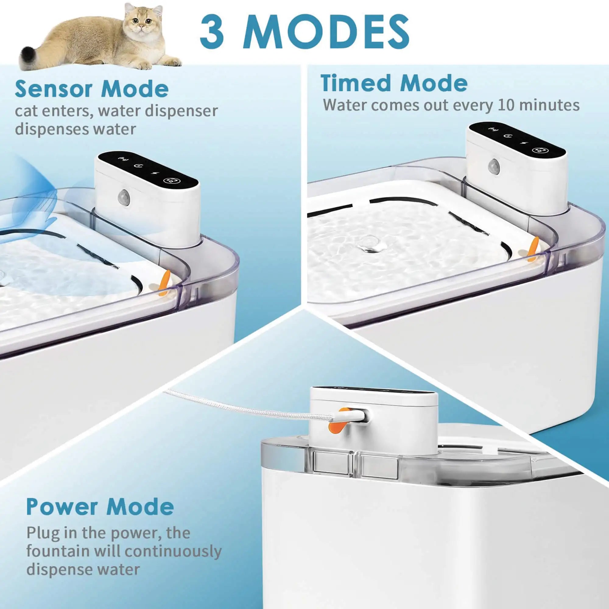 3L Wireless Cat Water Fountain 5200mah Rechargeable Smart Sensor Cordless Automatic Pet Water Fountain Cat Water Dispenser