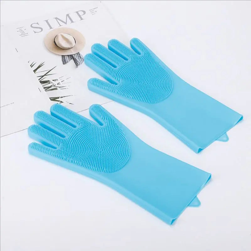 Magic Silicone Pet Bathing Gloves for Dog & Cat Bathe & Shampoo Stocked Brush Gloves 2-Pack for Bathroom Use