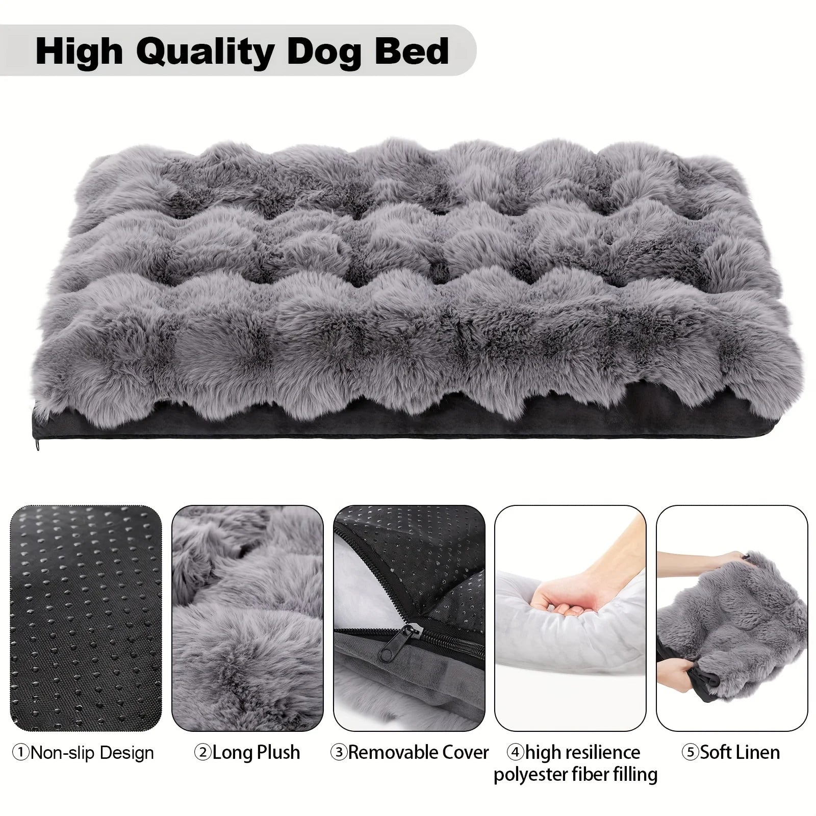 Luxury Extra Large Orthopedic Dog Bed with Anti-Slip Removable Washable Cover Soft Plush Faux Fur Fluffy Mat Cats Winter Season