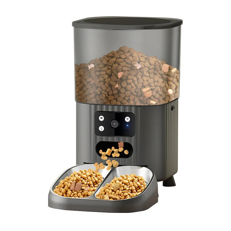 OEM 4.5L Large Capacity Automatic Pet Feeder with Camera Durable Bowls Plastic WIFI APP Voice Rechargeable Smart Pet Feeder