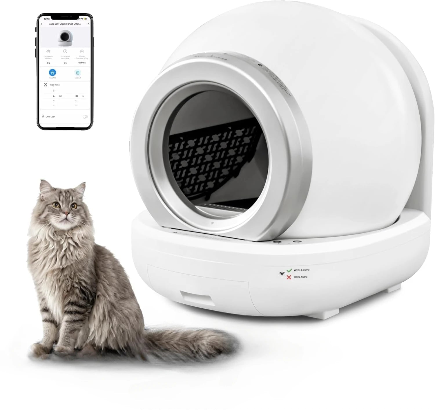 Self Cleaning Plastic Cat Litter Box 65L Extra-Large Capacity Automated Multiple Cats APP Control Safe Low Noise