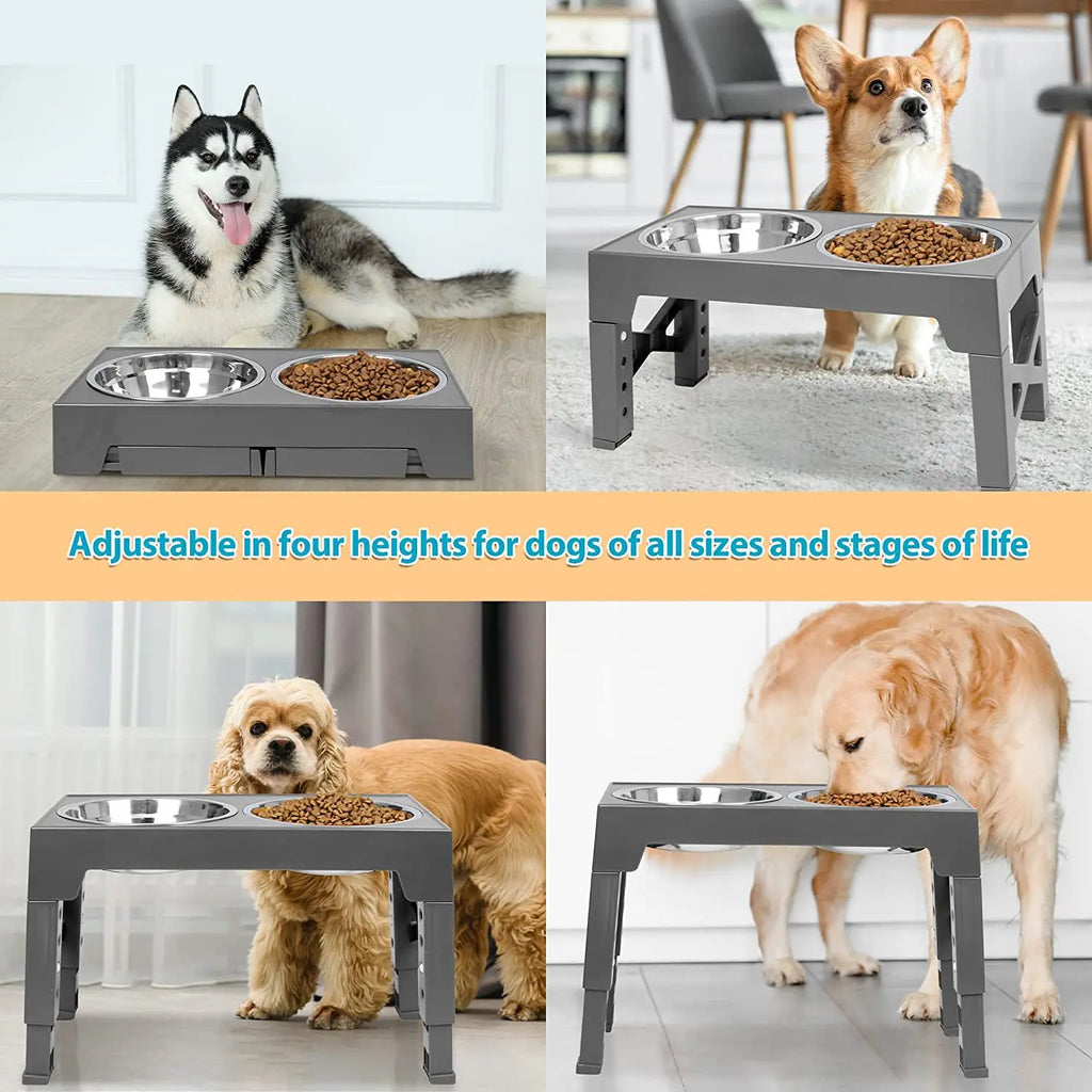 Elevated Dog Bowls with Slow Feeder Dog Bowl Stainless Steel Bowls Adjustable Pet Feeder Stand for Large Medium Dog Products