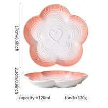 Gradient Color Ceramic Cat Bowl with Plum Blossom Design and Wooden Stand Anti-Slip Cat & Dog Feeding Dish for Neck Protection