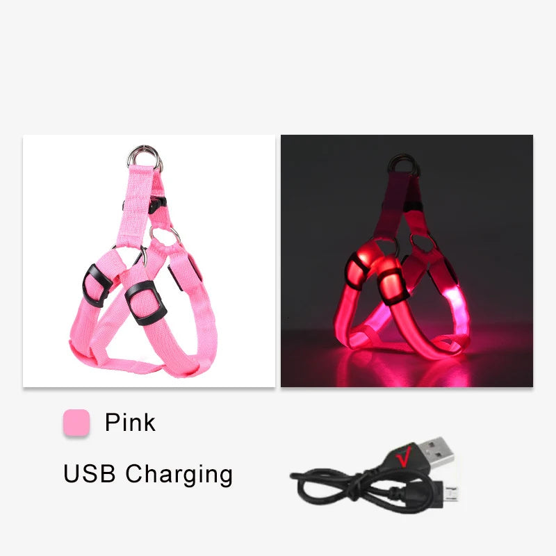 Adjustable LED Dog Harness No Pull Small Medium Glowing Nylon Breast Band Night Safety Pets Dog Accessories