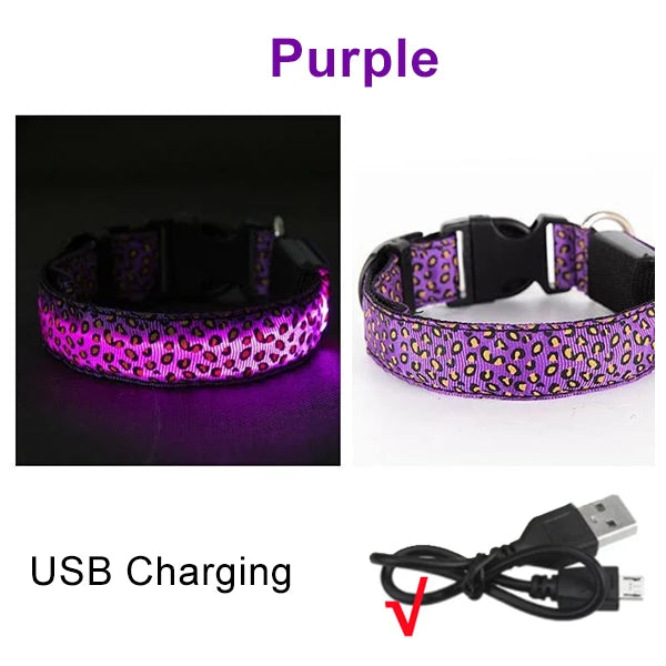 Adjustable Nylon LED Dog Collar Luminous Leopard Print Glowing Lights Electronic Pet Collars Night Safety Flashlight LED Collars
