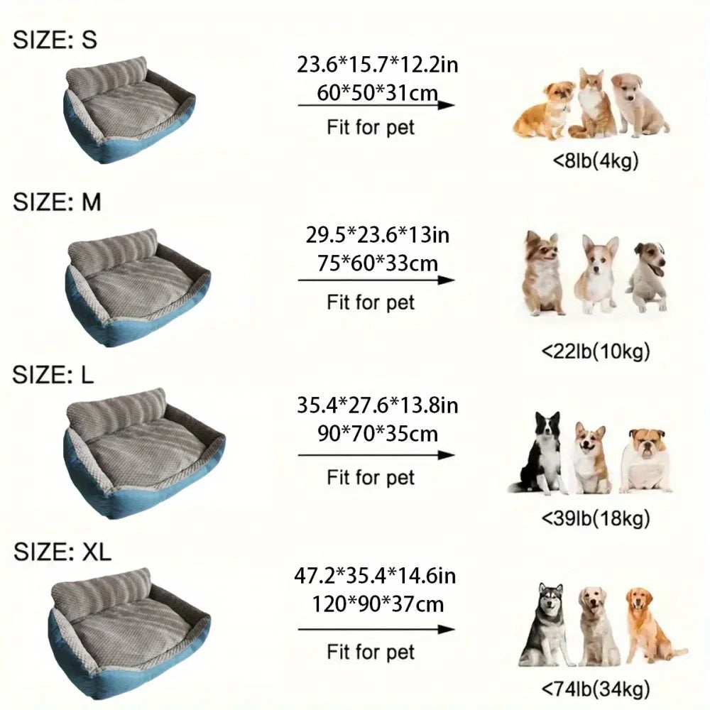 Luxury Extra-Large Dog Bed Plush Pet Sofa with High Backrest Solid Pattern All-Season Comfort Easy-Clean Cover for Large Dogs