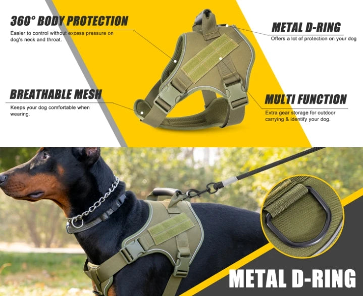 1000D Nylon Dog Vest Harness Set Modern Tactical Outdoor Training Vest Quick Release for Summer Winter Hunting Featuring Print