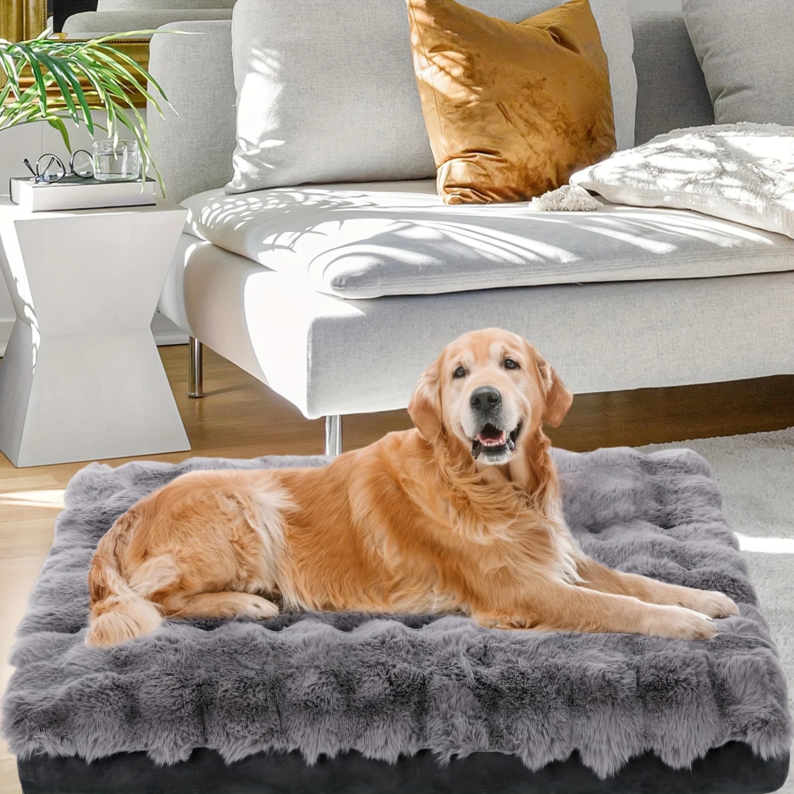 Luxury Extra Large Orthopedic Dog Bed with Anti-Slip Removable Washable Cover Soft Plush Faux Fur Fluffy Mat Cats Winter Season