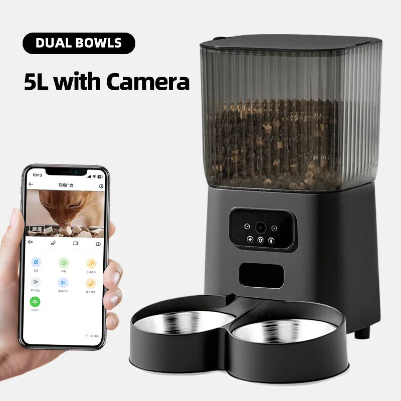 OEM 5L Smart Cat Feeder With Camera 5G Tuya APP Control Automatic Dog Feeding Machine Automatic Pet Feeder
