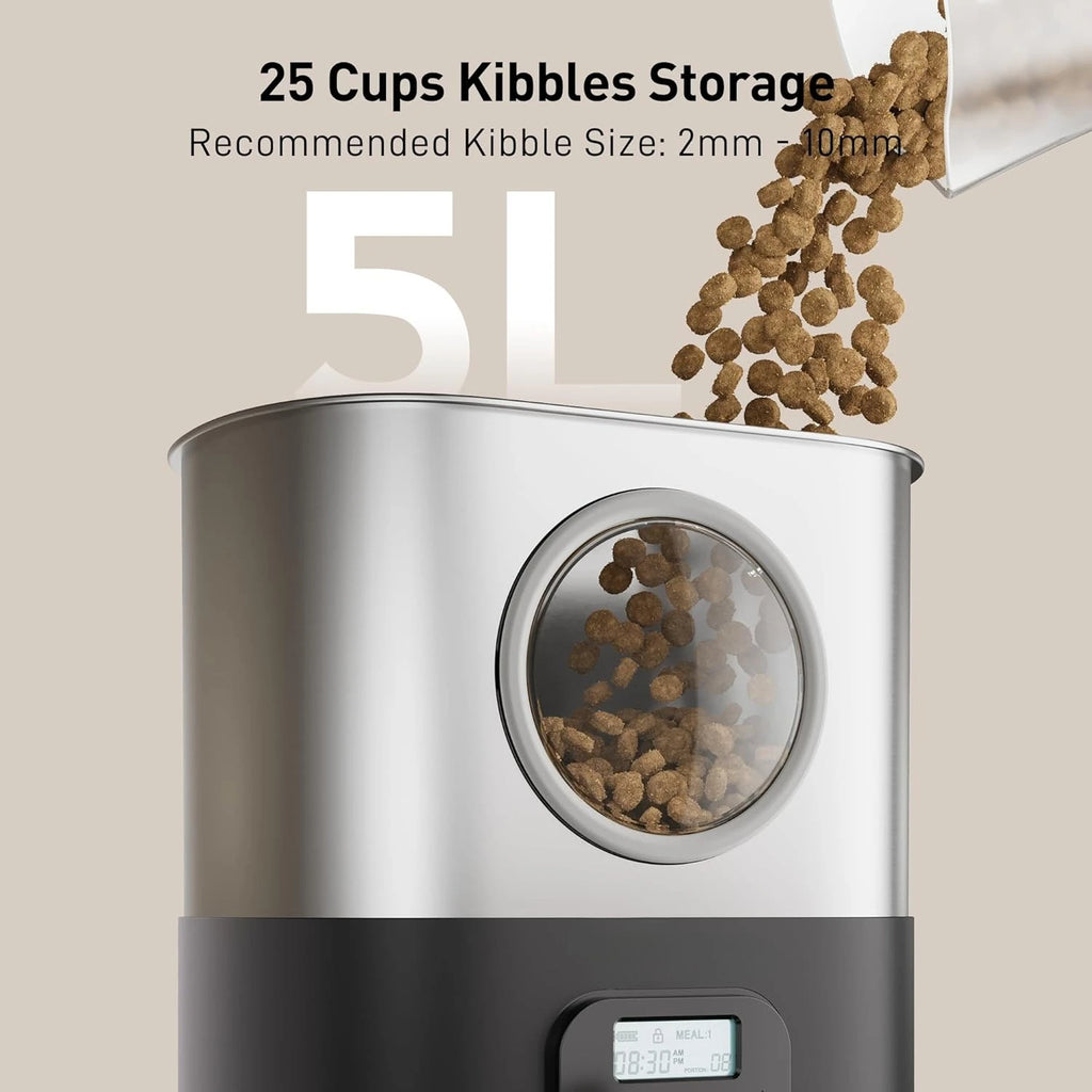 5L Automatic Cat Feeders for Two Cats Stainless Steel 2 Bowls Pet Feeder for Cats Dogs Timed Cat Feeder Pet Dry Food Dispenser