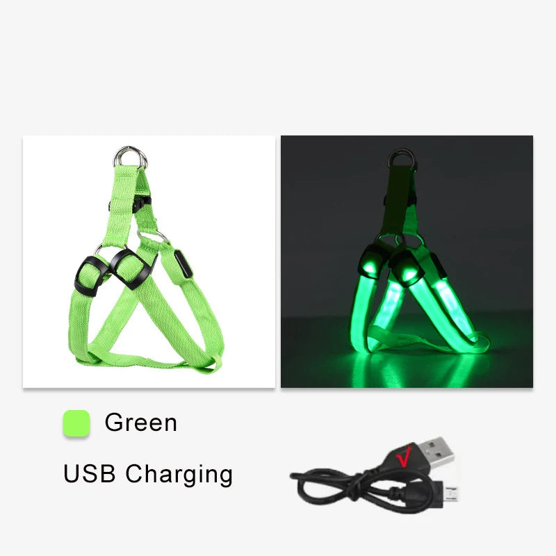 Adjustable LED Dog Harness No Pull Small Medium Glowing Nylon Breast Band Night Safety Pets Dog Accessories
