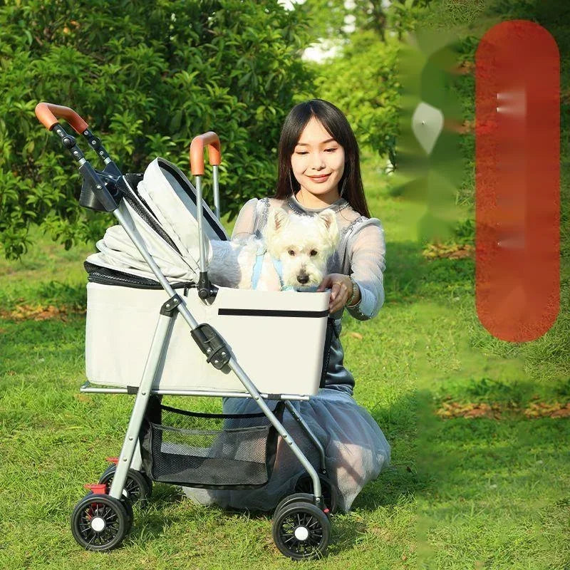 Foldable Pet Stroller for Dogs Cats Lightweight with Bag Detachable External Push Dog Walking Detachable Dog Carry