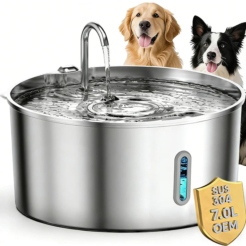 OEM 7L Large Capacity Stainless Steel Automatic Cat Water Fountain for Dogs with Filtration Ultra-quiet Pet Water Dispenser