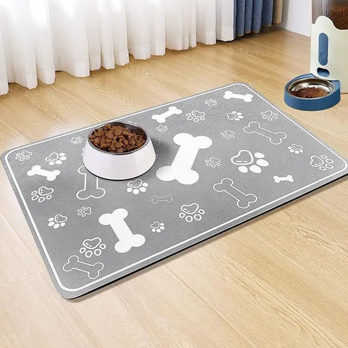Non Slip Silicone Pet Food Mat Rapid Absorbent Dog Cat Square Bone Shaped Feeding Mat